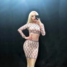 Женское сексуальное платье черная сетка сверкающих страз платья сцена для ночного клуба Одежда танцор певец костюмы DJ наряд DS