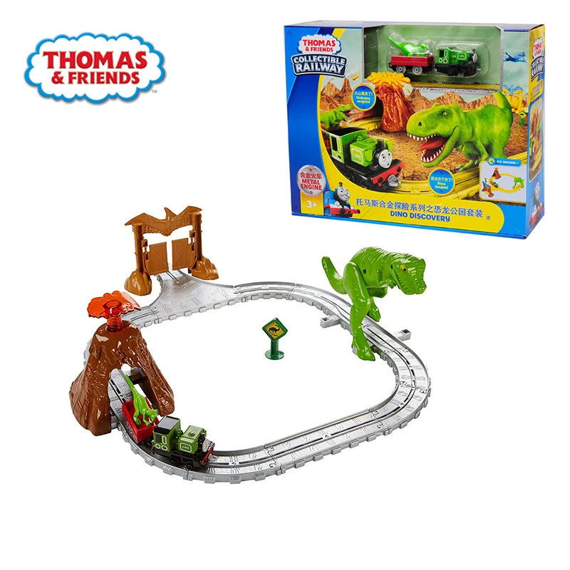 

Original the Mini Train Alloy Adventure Dinosaur Park set Railway Track Boy Gift Model Car Toys For Children