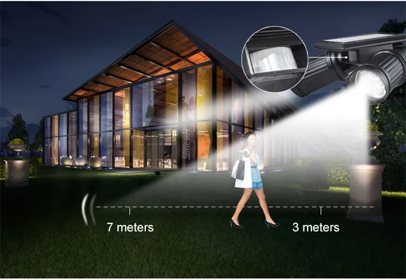 14 светодиодный светильник на солнечной батарее, водонепроницаемый вращающийся двойной Дуральный светильник с датчиком движения PIR, настенный светильник, уличный светильник для безопасности