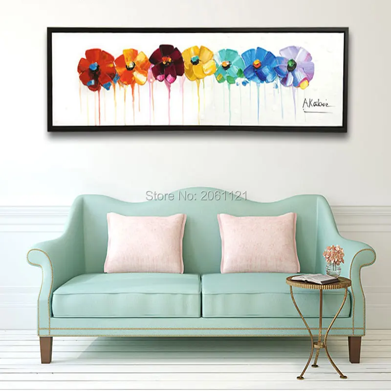 

Hand Painted large long wall oil paintings Modern abstract floral canvas art Painting On white Canvas Art flower Decor Pictures