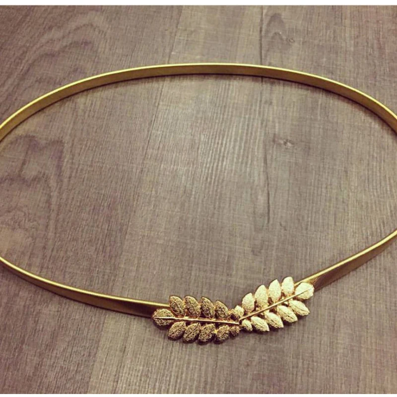 

Cute Gold Olive Leaf wedding Belt for women pure metal elastic chain waist belt gold and silver in stock