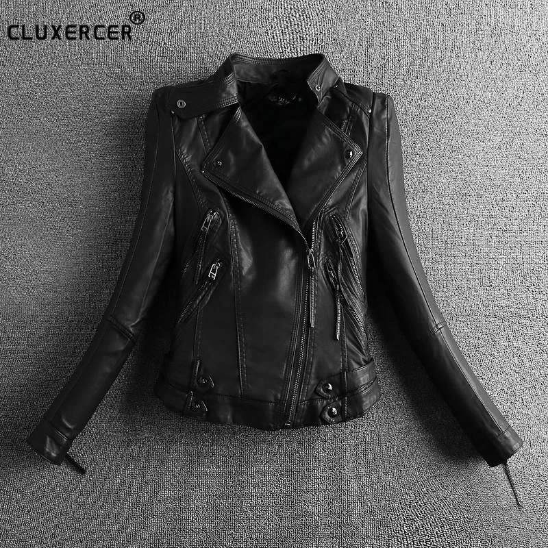 

Autumn Winter Women Faux Leather Jacket Patchwork Slim Motorcycle Jacket Black Pink Leather Jacket Bomber Coats