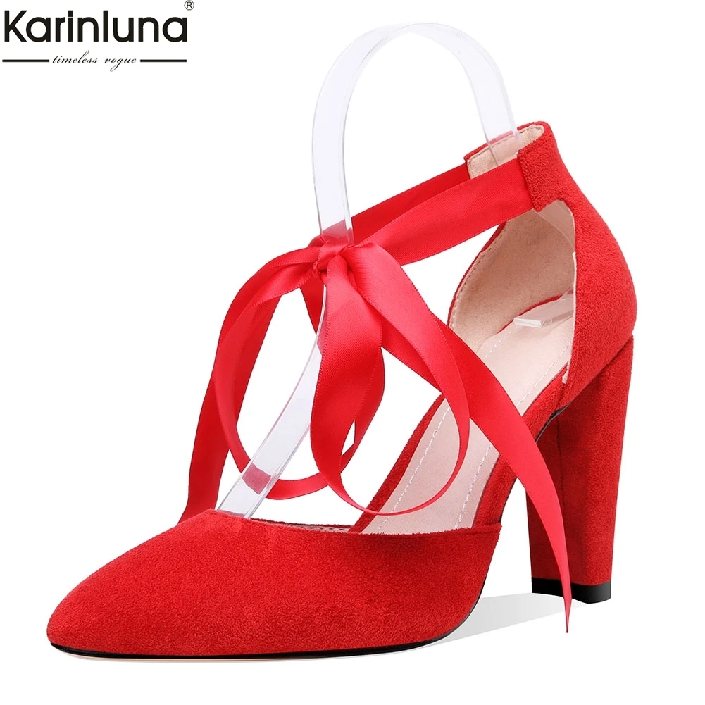

Karinluna large Size 46 Women Shoes Ankle Wrap Sweet Party Bowtie Pointed Toe Two Piece High Heels Sandals Shoes Woman