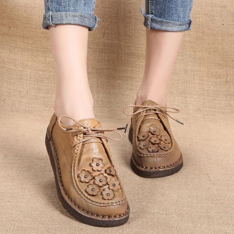 

2018 Spring National Wind Leather women's Shoes Handmade Original Flowers Retro women's Shoes Soft Bottom Casual Shoes HDX-1798