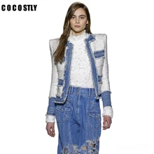 Для женщин одноцветное пальто Джинсовая куртка Для женщин зима твидовый пиджак для Для женщин джинсовая куртка Свободные кисточкой Повседневный стиль