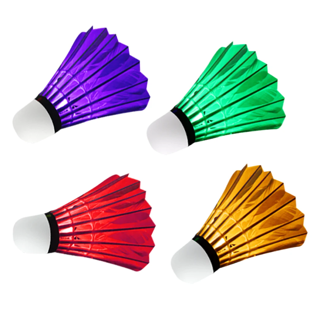 4 Pieces Colorful LED Lighting Badminton Shuttlecock Dark Night Glow Birdies Indoor Outdoor Sport Fun