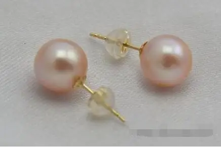 

Free Shipping >>>> new hot 9mm round pink pearl earring 18k gold stud