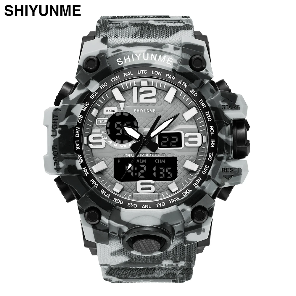 

2019 New Brand Sports Watches Men Dual Time Camouflage Military Watch Men Army LED Digital Wristwatch 50M Waterproof Men's Clock