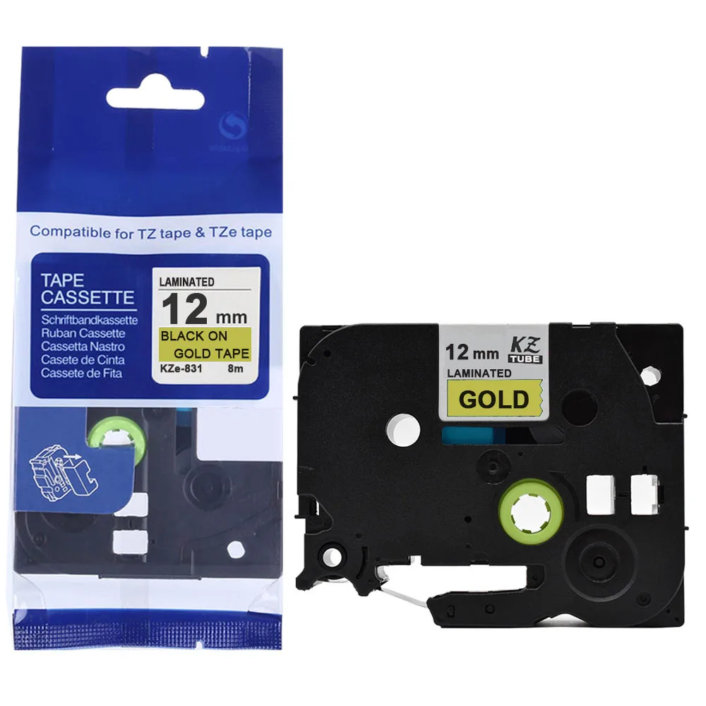 

CIDY Tze 831 Tz831 Black on gold Laminated Compatible P touch 12mm tze-831 tz-831 tze831 tz831 Label Tape Cassette Cartridge