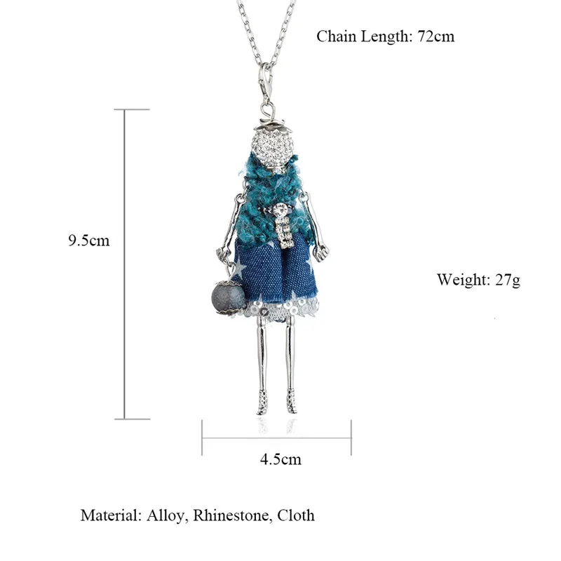 Шикарная кукла, ожерелье с подвеской, женские блестящие, со стразами, серебряная металлическая длинная цепочка, украшенная бисером, сумочка для девушек, модное ювелирное изделие, колье для женщин