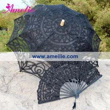 Черный кружевной веер и свадебный зонтик кружевные зонты