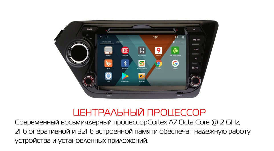 Marubox 8A200MT8,Штатное головное устройство для Kia Rio, K2 2010- на ОС Android 8.1,Восьмиядерный процессор Allwinner T8,Оперативная 2GB,Встроенная 32GB,1024х600 8", Поддержка GPS+ Глонасс,DVD, Bluetooth,Радио