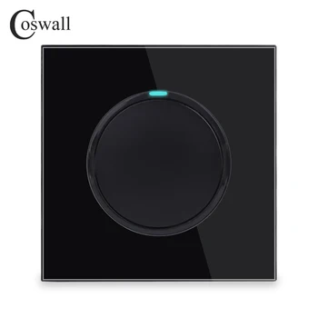 

Coswall 1 Gang 2 Way Random Click On / Off Wall Light Switch With LED Indicator Pass Through Switch Switched Black Glass Panel