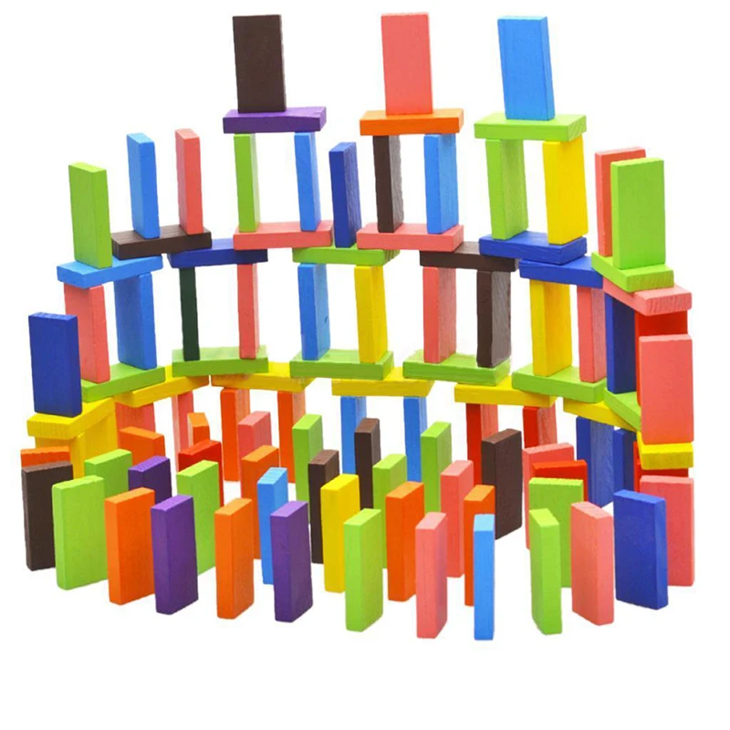 

100Pcs random color Wooden Bright Tumbling Dominoes For Kids Game Toy Fun Creative Gift for Children Toys for Children For Fun