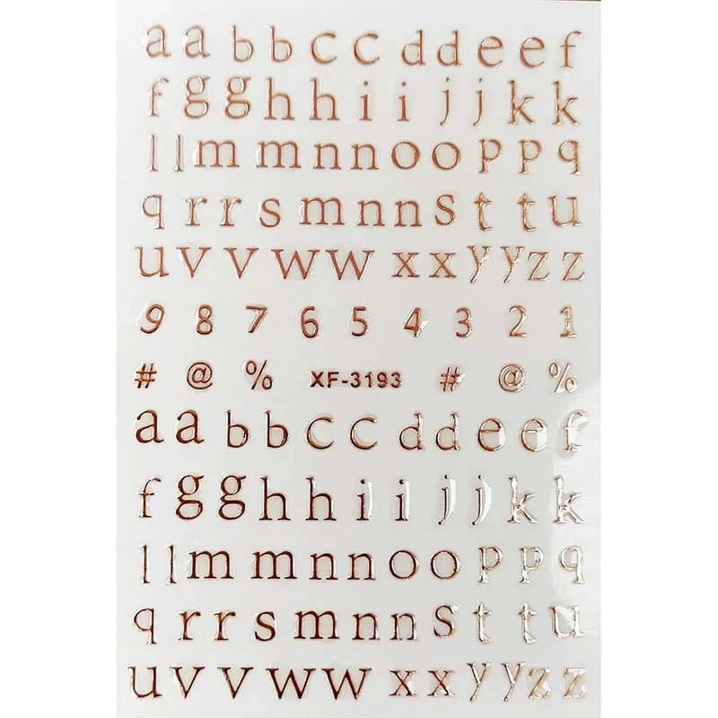 Mybormula, 1 шт., розовое золото, с цифрами, буквенный дизайн, 3d стикер для дизайна ногтей, наклейка для ногтей, слайдер для ногтей, художественное украшение, DIY, клейкая наклейка