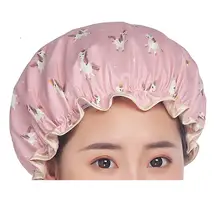 VIBRANT GLAMOUR 2 Pcs Lovely Thick Women Double Layer Waterproof Quickly Dry Hair Hat Shower Cap Colorful Shower Hair Cover