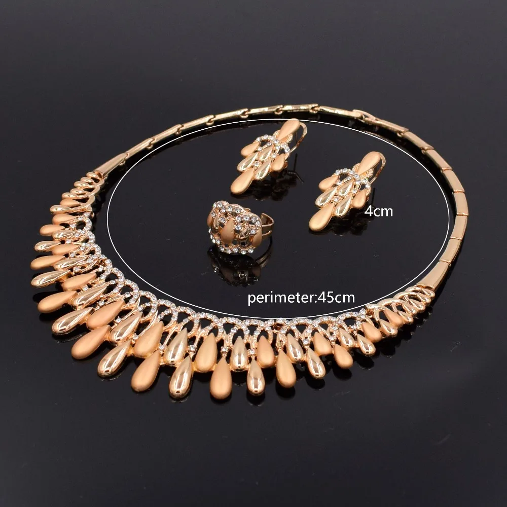Online Dubai Elegante Kristall Quaste Afrikanische Perlen Schmuck Sets für Frauen Gold Farbe Hochzeit Halskette Ohrringe Armband Ring Schmuck