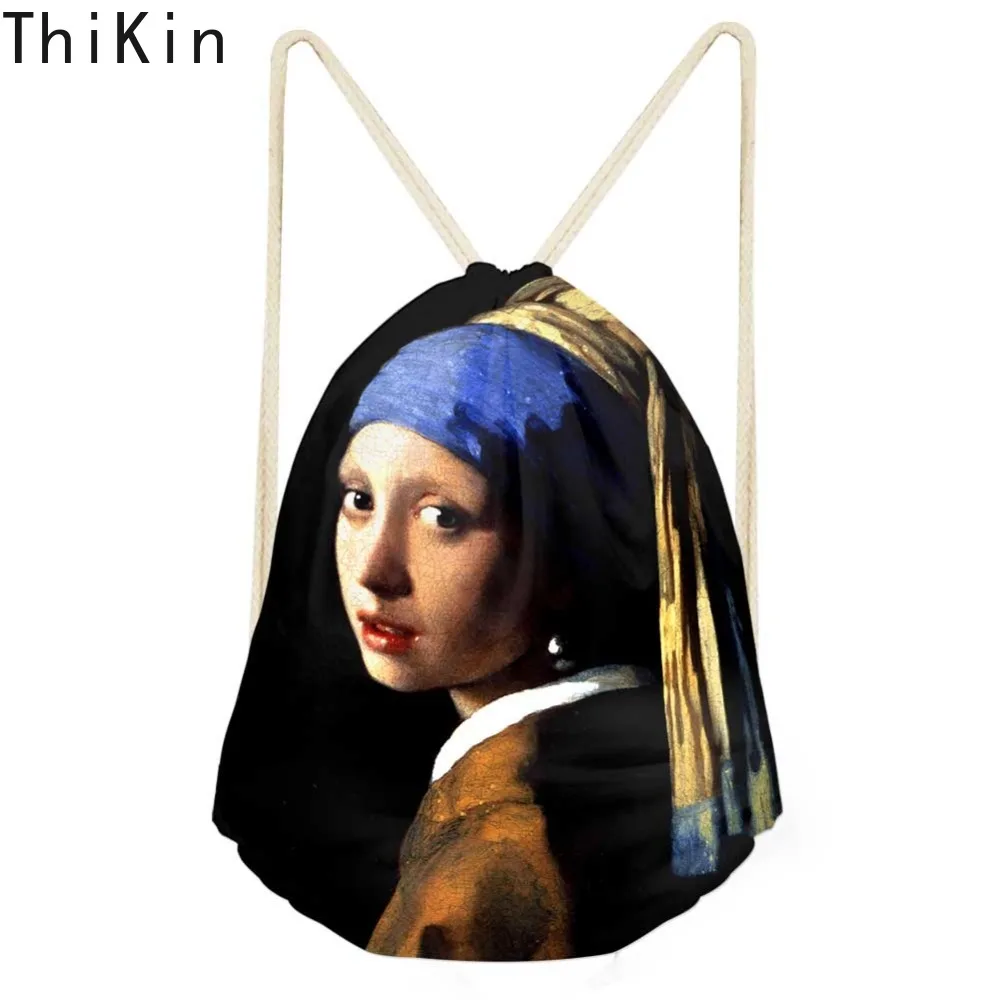 

THIKIN Van Gogh Oil Painting Drawstring Bag Girls Logo Custom Bolsos Rucksack Kids Backpack Females Small Shopping String Pouch