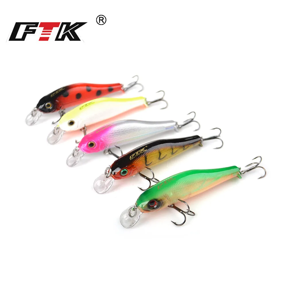  FTK Fishing Lure Kit Minnow 5pcs/lot Jig Head 3D Eye Fish Lure Swim Bait Fishing Tackle Set Bass Ha