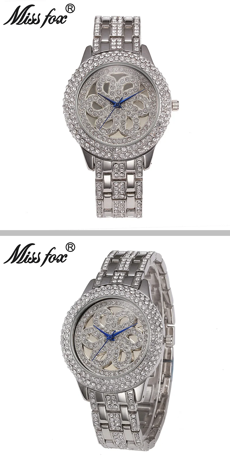 MISSFOX золотые часы женские часы со стразами люксовый бренд хрустальные золотые часы розовые женские часы Xfcs водонепроницаемые противоударные часы
