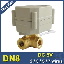 TF8-BH3-C DC5V 2/3/5/7 провода латуни 3 Way Т/L Тип 1/4 ''(DN8) Горизонтальный моторизованный шаровой клапан с индикатором для воды Управление