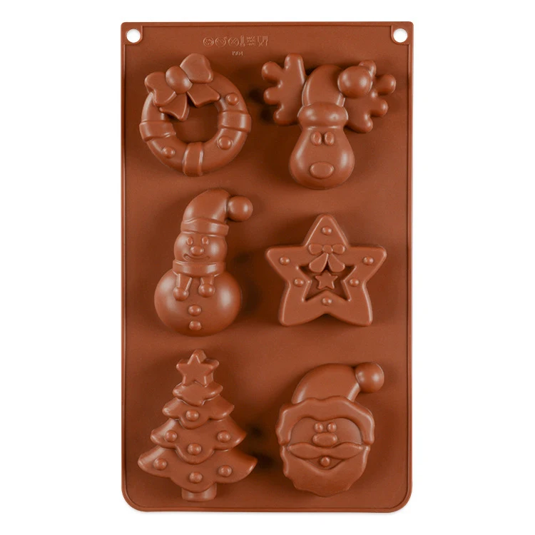 

Silicone 6 hole Christmas Series Cake Mold Christmas Tree Snowman Santa Stars Antelope Mold DIY Cake Baking Mold
