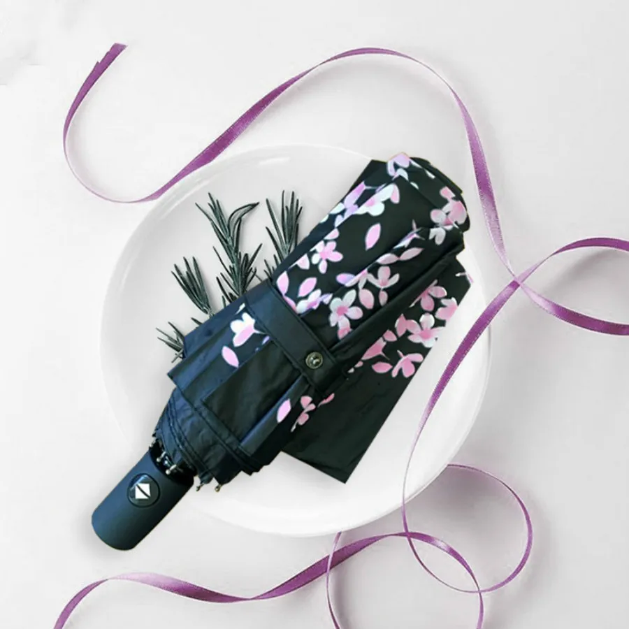 

Automatic Umbrella Rain Women Mini Pocket Three Folding Umbrella UV Protection Women Sun Change Color Umbrella Portable 60U100