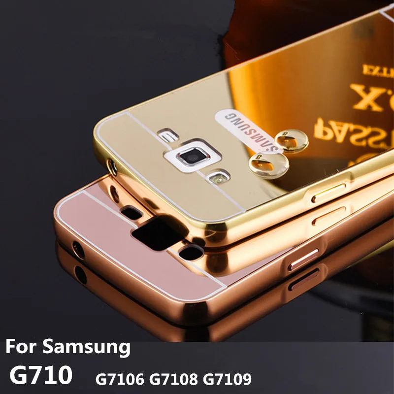 

G710 Case for Samsung Grand 2 G7102 Cases Bumper Golden Plating Metal Frame + Mirror Acrylic Back Cover 7102 black Samsung7102