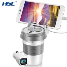 HSC HSC-500D 12-24V Dual USB Car Charger Cup With Phone Holder Voltage Breaker Car Cigarette Lighter Socket Adapter Hot Selling