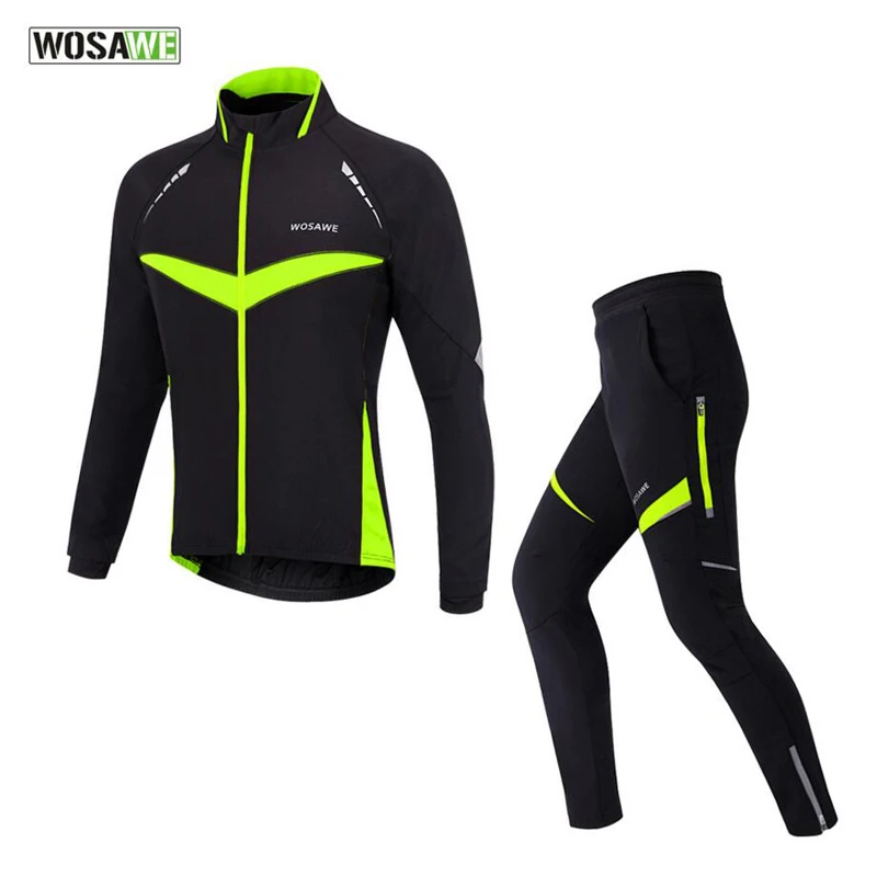 Kopen WOSAWE Sport Jas Set Mannen Vrouwen Fleece Fietsen Jas Set Winter MTB Riding Wandelen Running Sportkleding Buitenste Jas Warme Broek