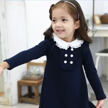 Disney на осень-зиму; Корейская одежда для девочек из хлопка с """кукольный"" воротничок" модный, с длинными рукавами для девочек трапециевидной формы; с мини-платье детская одежда