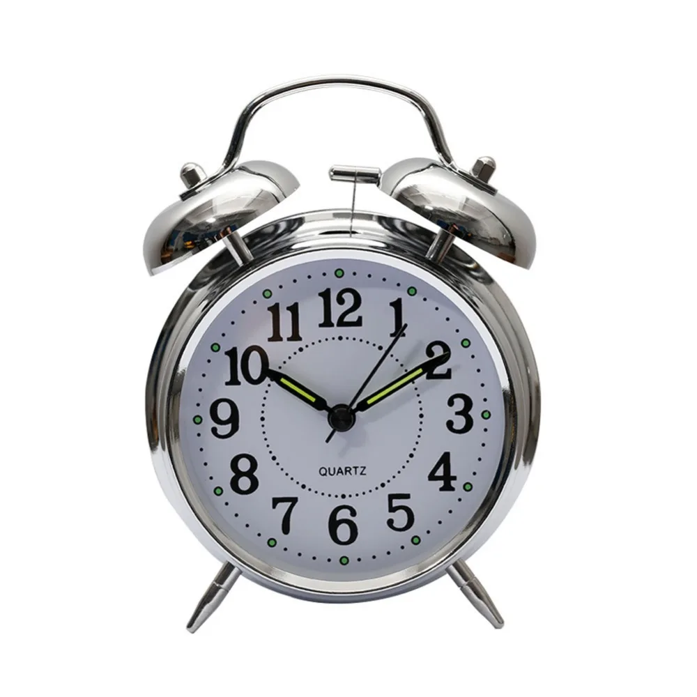 

4 inch Silent Quartz Analog Twin Bell Alarm Clock with Nightlight and Loud Alarm