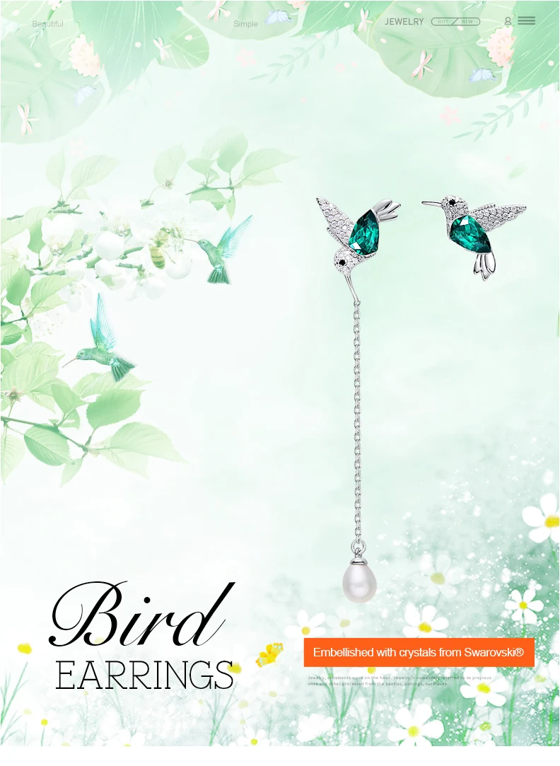 Cdyle 925 пробы серебряные серьги в виде птиц украшенные кристаллами серьги-гвоздики для женщин