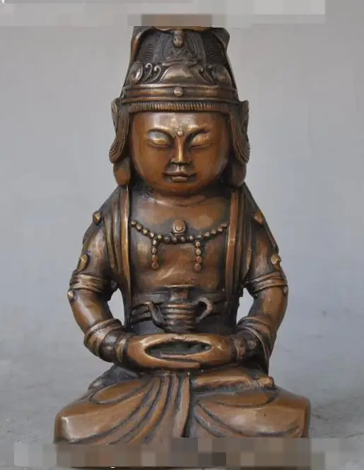 

S4063 old Tibet Buddhism bronze copper Kwan-Yin Bodhisattva hold Pot buddha statue
