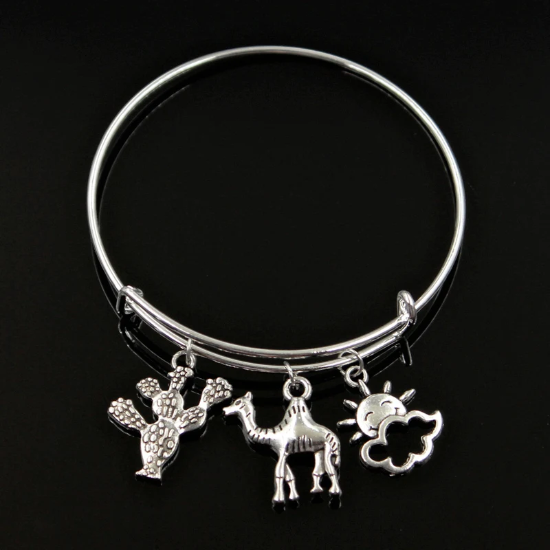 

New Silver Metal Women Bracelet Vintage camel desert travel cactus sun travel Charms Accessory Men Bangles Jewelry Gifts