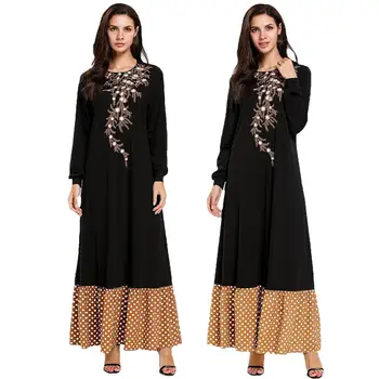 

Abaya Kaftan Dubai Flower Embroidery Dress Muslim Women Long Maxi Robe Gown Arab Jilbab Qatar Casual Dresses Long Sleeve Fashion