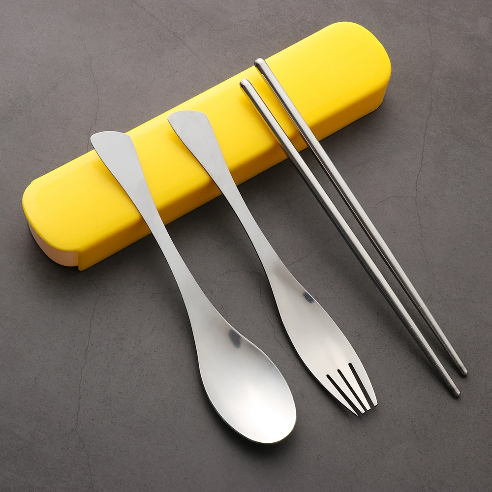 

3PCS/Set Stainless Steel Spoon Fork Chopsticks Travel Outdoor Dinnerware Set Fishtail Shape Camping Lunch Cutlery With Box