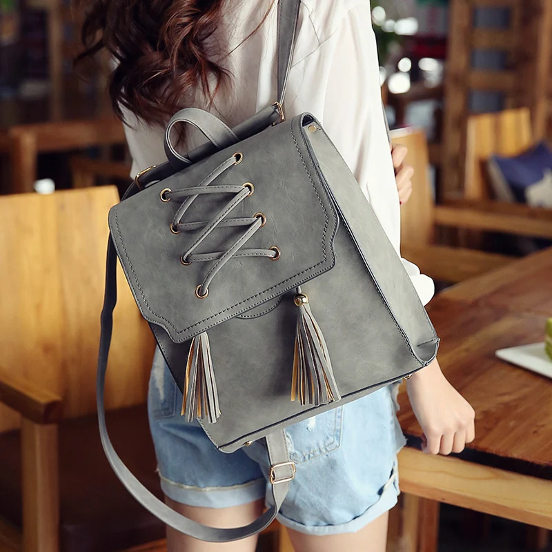 JANESPRI New Design Tassel Women Backpack PU Leather Backpack for Girl Female School Shoulder Bag Vintage Travel Bagpack Mochila (11)