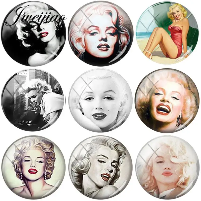 JWEIJIAO Marilyn Monroe DIY Glass Cabochon Dome Images Demo Flat Back Jewelry Findings 12mm/15mm/16mm/18mm/20mm 5pcs/lot