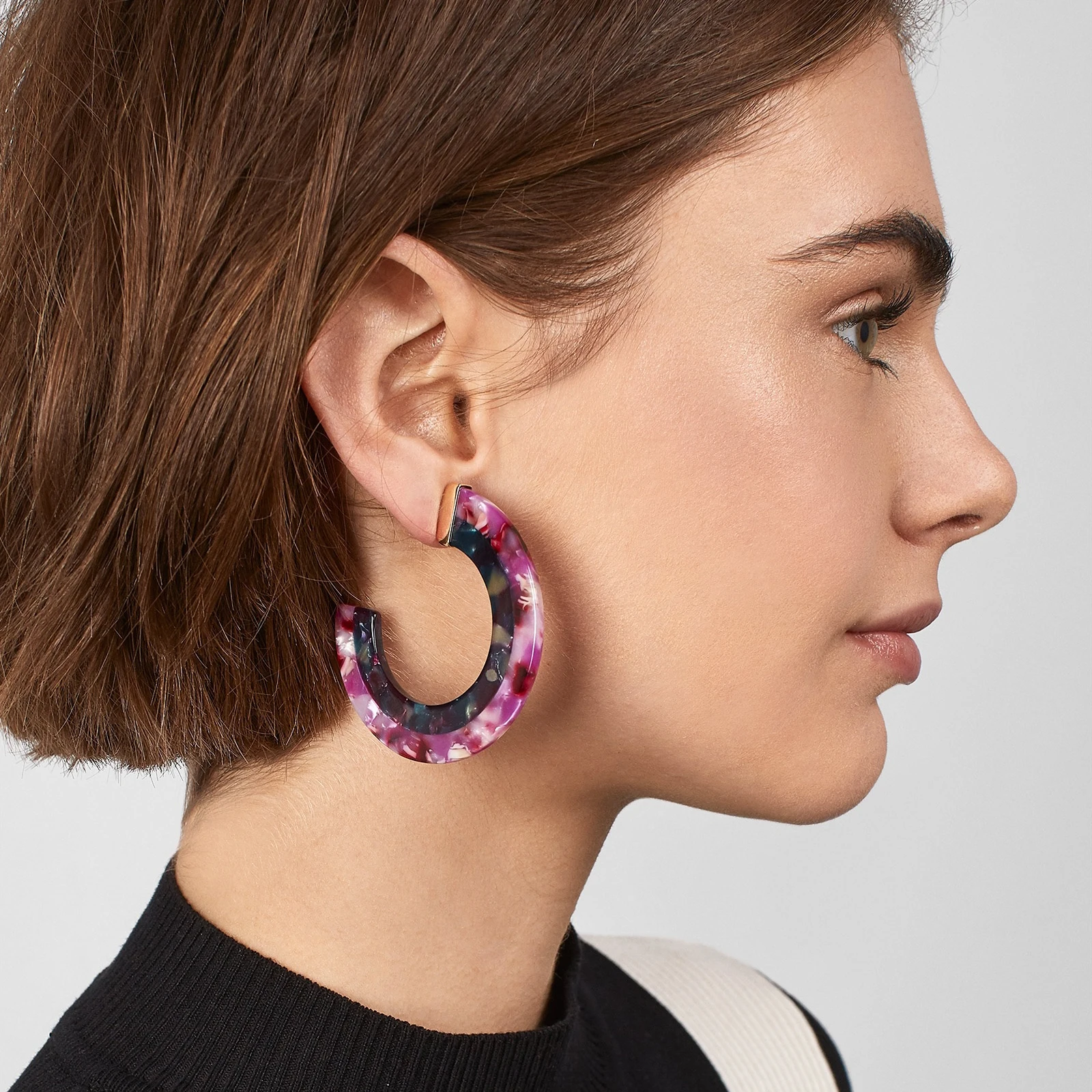 

Sloong Latest Joint Two pieces Acrylic Hoop Earrings Ladies C-shaped Earrings Acetate Version Earrings Jewelry Dropship