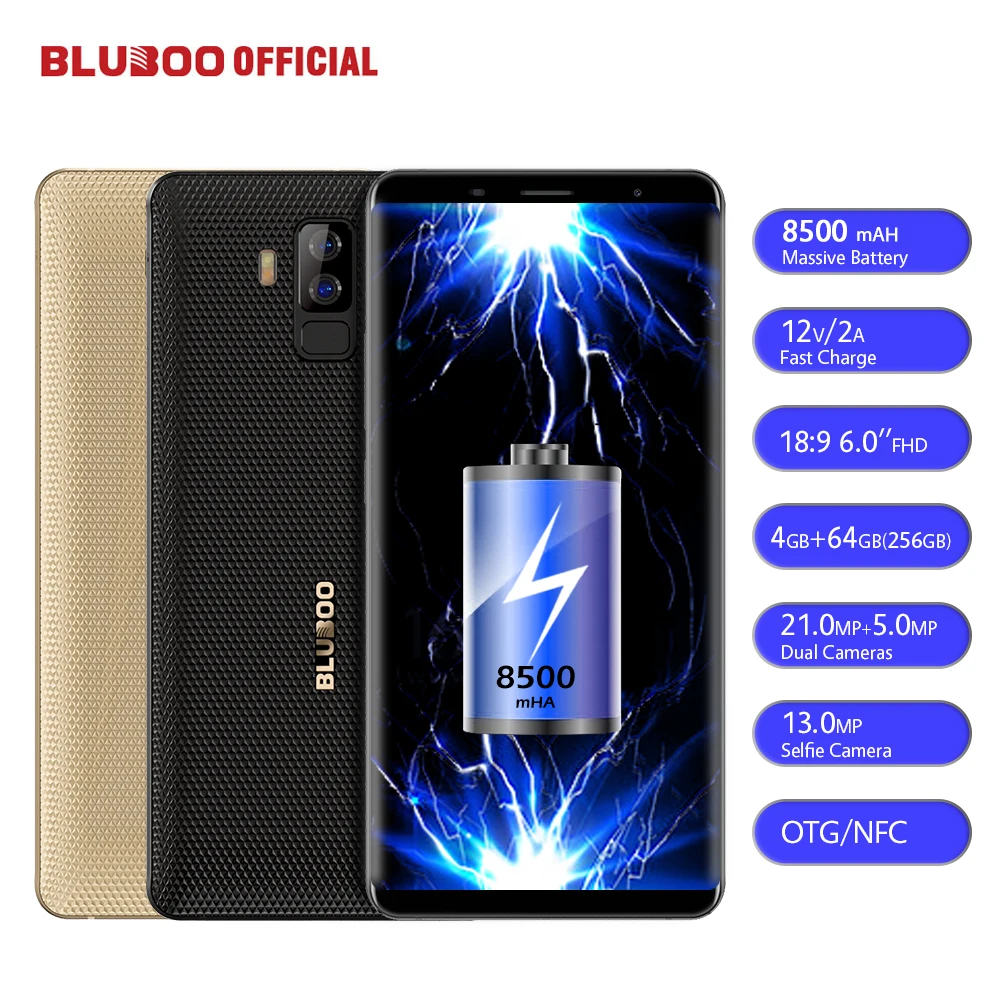 BLUBOO S3 8500 мАч 6 0 'ɿHD + смартфон 4G B Оперативная память Встроенная mtk6750t восемь