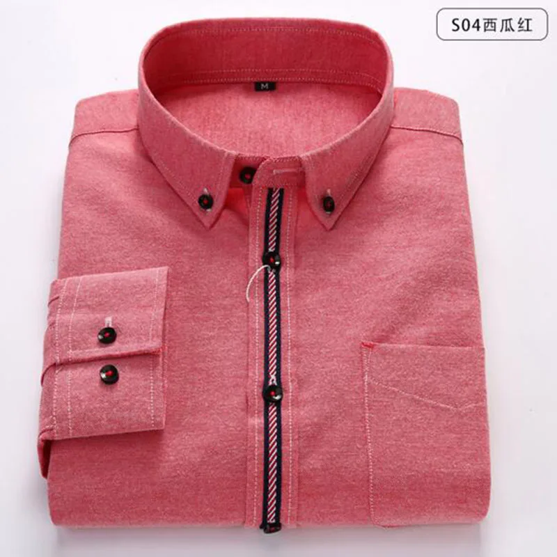 Весна Осень мужские рубашки с длинным рукавом Slim Fit Camisa Оксфорд Чистый хлопок