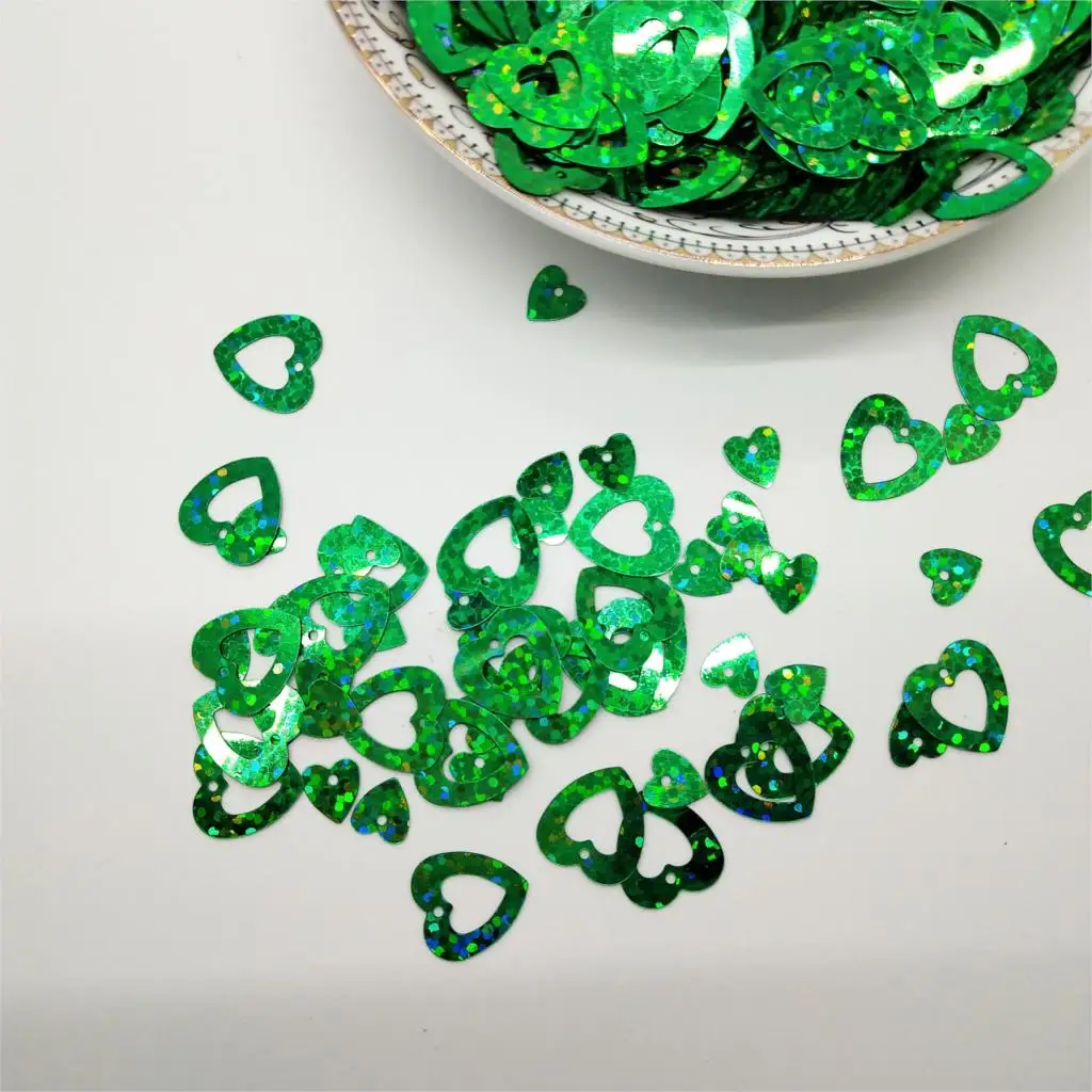 50g 12mm Flat Love Heart Sequins For Crafts Sewing Accessories 2pc Set DIY Wedding Confetti Laser Green | Дом и сад