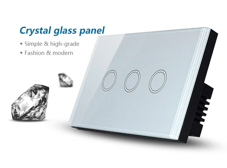 AU / US Type 3 Gang Intermediate Switches, White Glass Touch Light