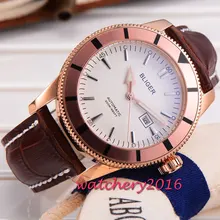 46mm Bliger white dial golden case date adjust display Leather strap Automatic self-wind movement Men’s Mechanical Wristwatches