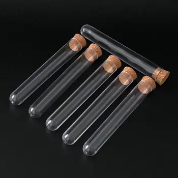 

50pcs Plastic 15x100mm Transparent Test Tube With Cork Stoppers Round Bottom School Laboratory Educational Supplies