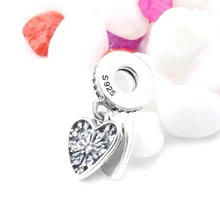 Европейский 925 пробы Серебряное Обручальное Кольцо Круг& 2 сердце Подвесок в виде влюбленного прозрачный CZ бусины для самостоятельного изготовления браслетов аксессуары для Для женщин