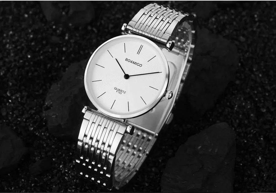 BOAMIGO Brand Men Quartz Watches Fashion Lover's Watch Women Clock Steel Wristwatch Ultra Thin Case Small Face for Festival Gift (4)