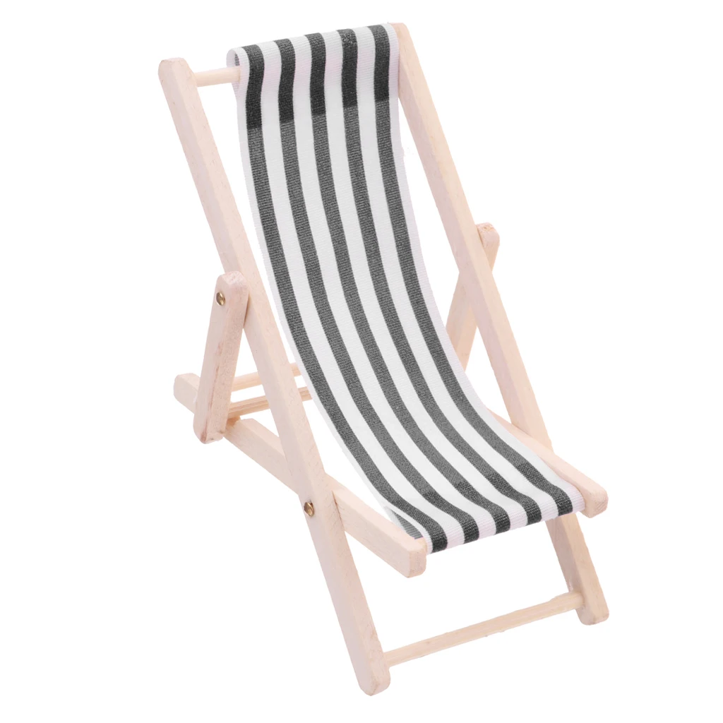 3pcs Striped Garden Folding Lounge Chair 1//12 Dollhouse Miniature Furniture