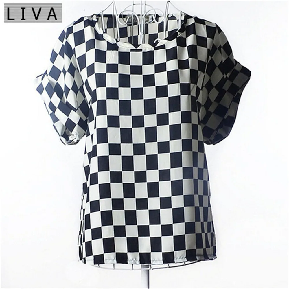 Fashion Thin Women Shirt S-XXL Summer Style Loose Colorful Print Chiffon Blouse Casual Tops Short Sleeve blusa feminina stripe (32)
